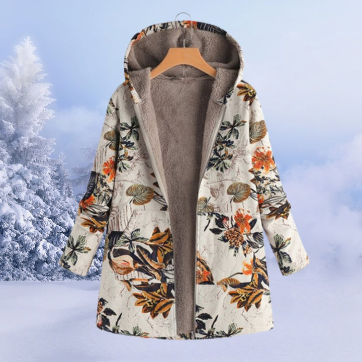 Damen-Sherpa-Mantel mit Blumenmuster und Kapuze