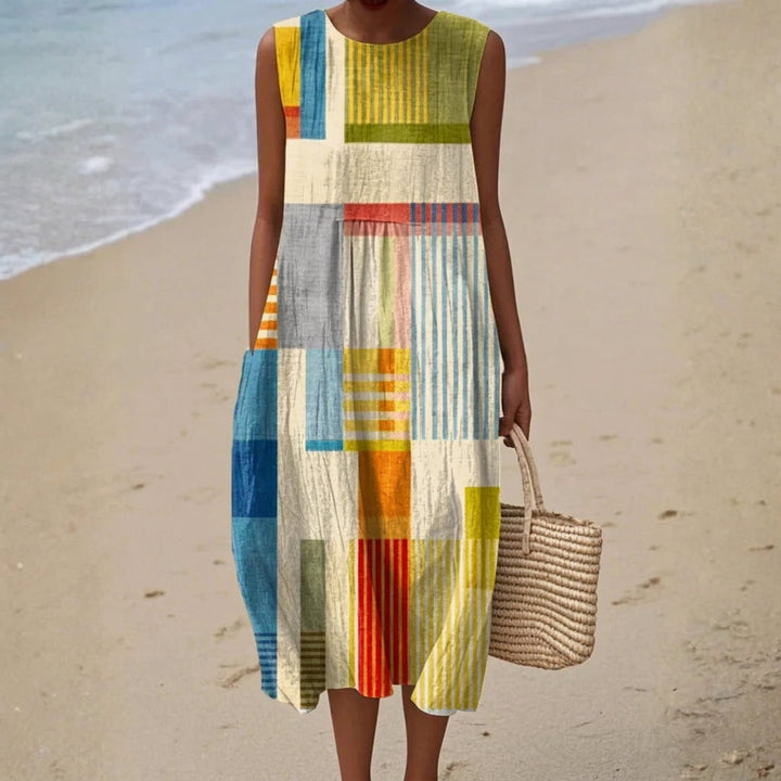 Robe Longue Sans Manches Pour Femme à Motif Géométrique