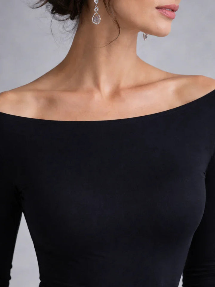 Abito lungo da donna a maniche lunghe e spalle scoperte