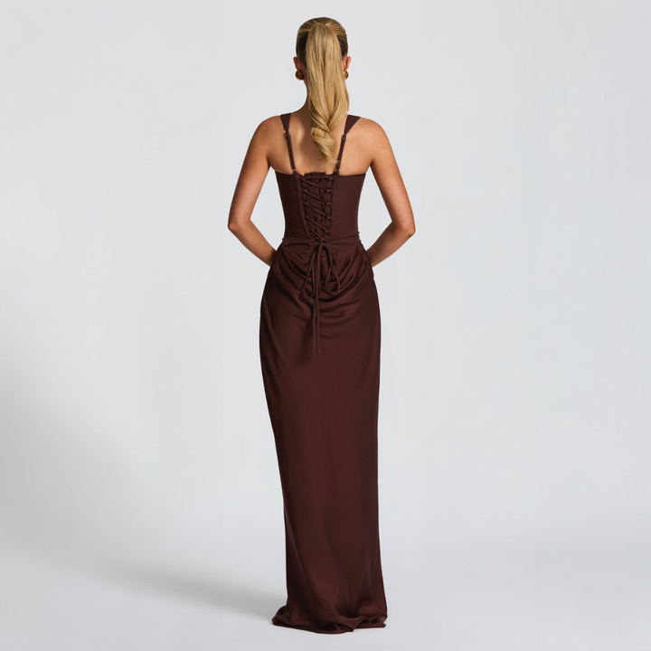 Robe Maxi Drapée Femme Col Carré Soirée