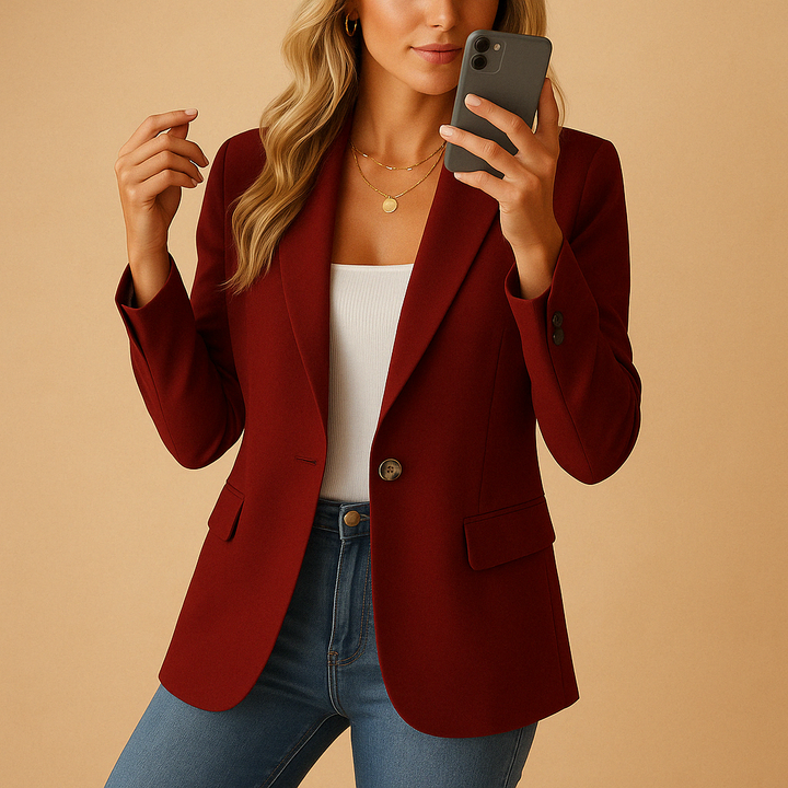 Figursydd blazer med lange ermer og enkel knepping for kvinner