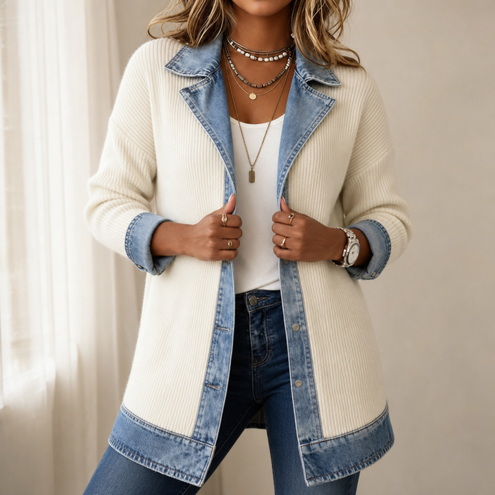 Cardigan en Maille Pour Femme Avec Finitions en Jean
