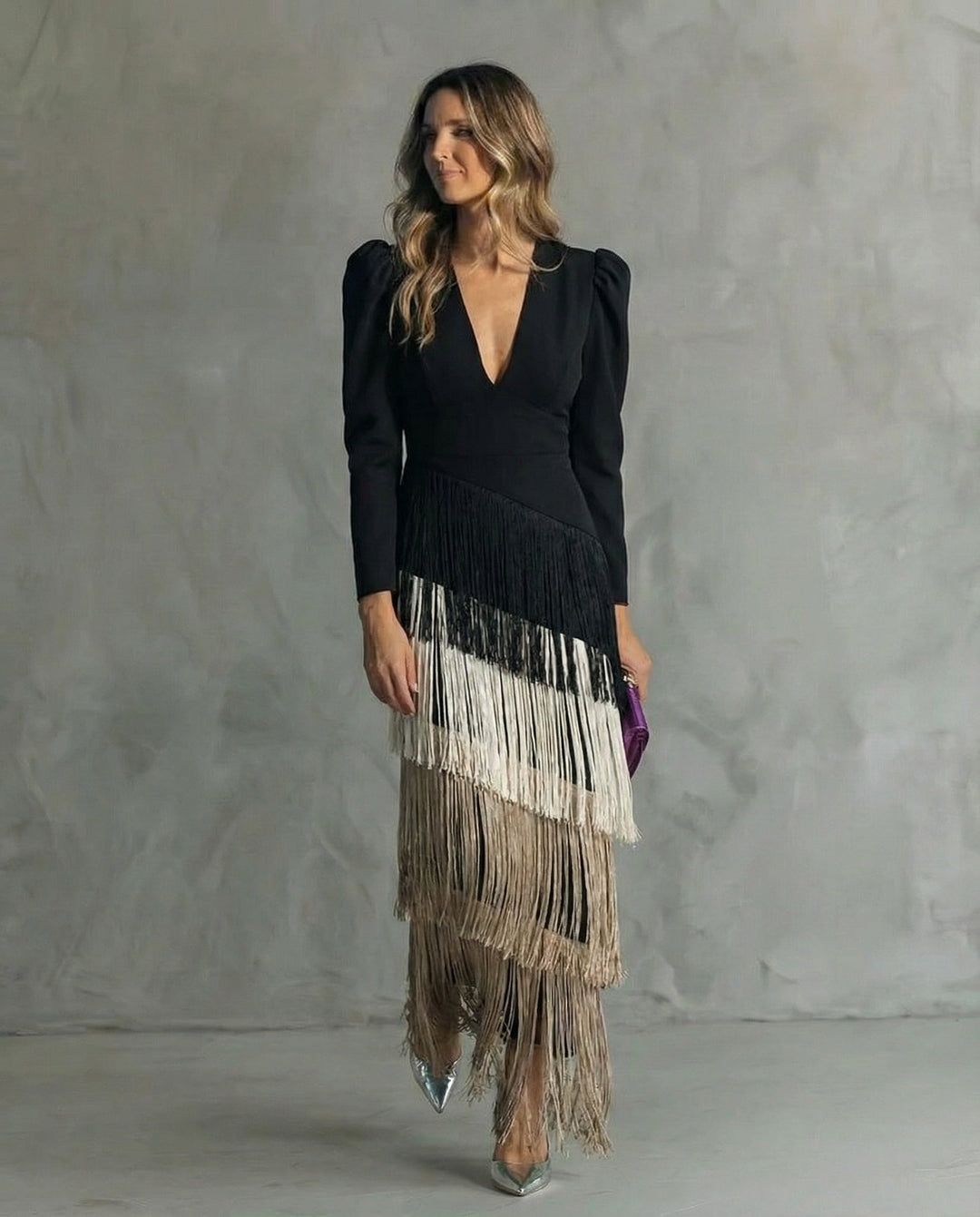 Women's Flowing Maxi Dress with Ruffle Sleeves