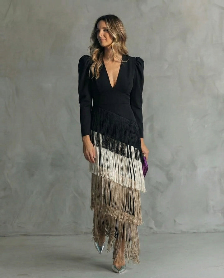 Women's Flowing Maxi Dress with Ruffle Sleeves