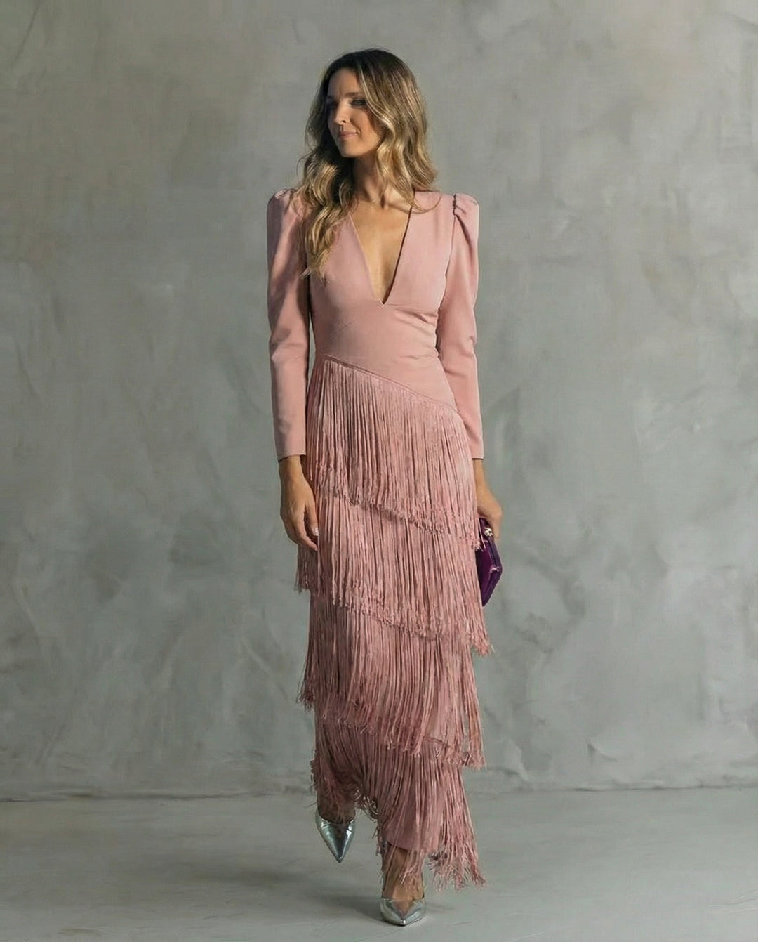 Women's Flowing Maxi Dress with Ruffle Sleeves
