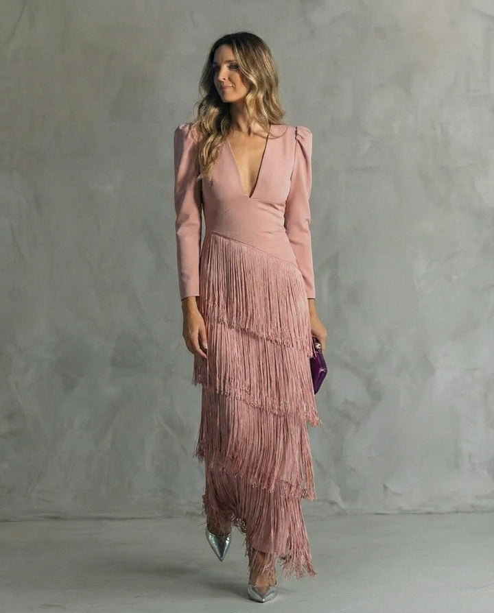 Women's Flowing Maxi Dress with Ruffle Sleeves