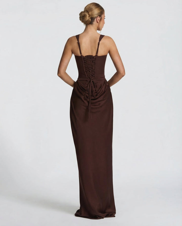 Robe longue col carré taille drapée pour femme