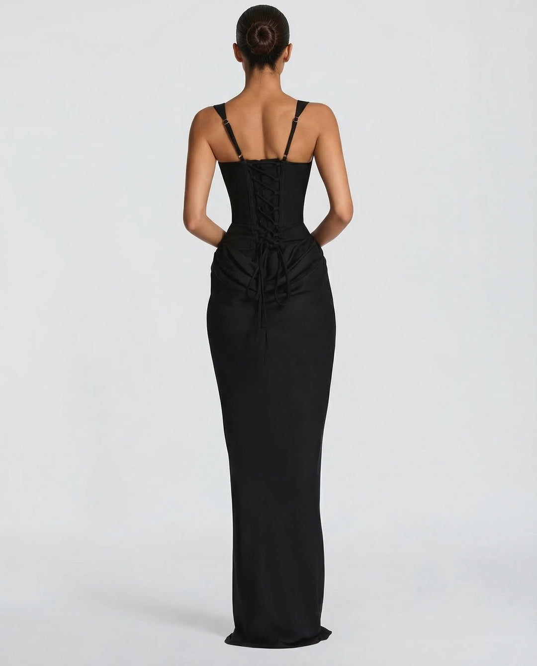 Robe longue col carré taille drapée pour femme