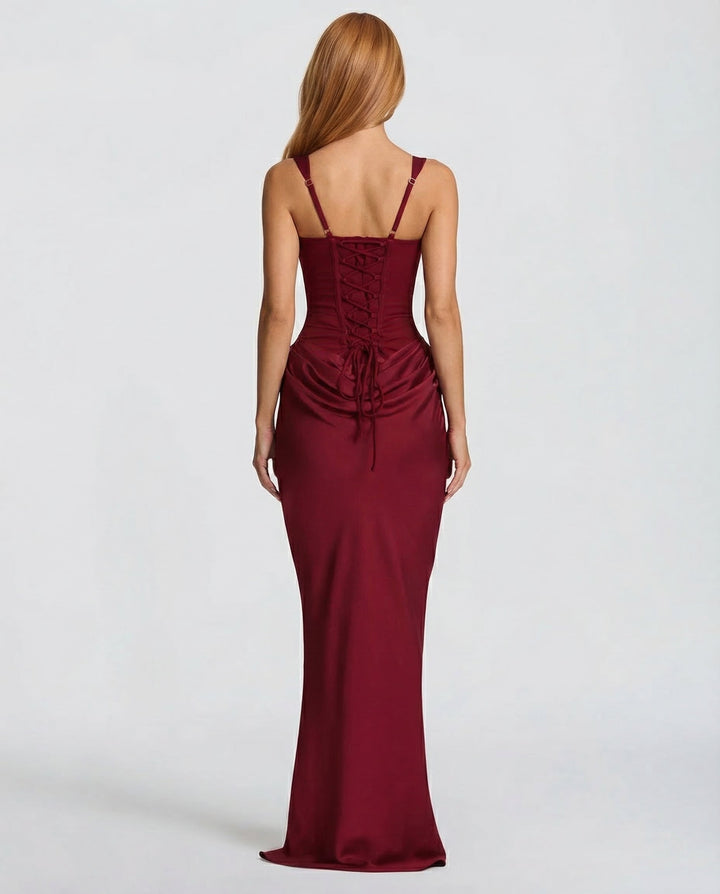 Robe longue col carré taille drapée pour femme