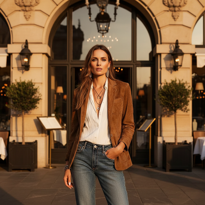 Blazer Cintré en Suédine à Manches Longues Pour Femme
