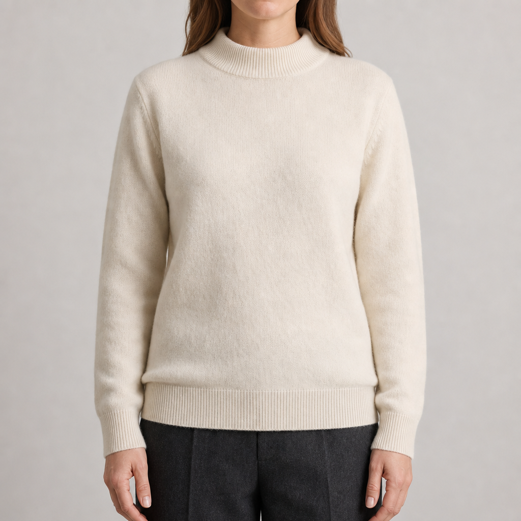 Maglione classico da donna a collo alto in morbida maglia a coste