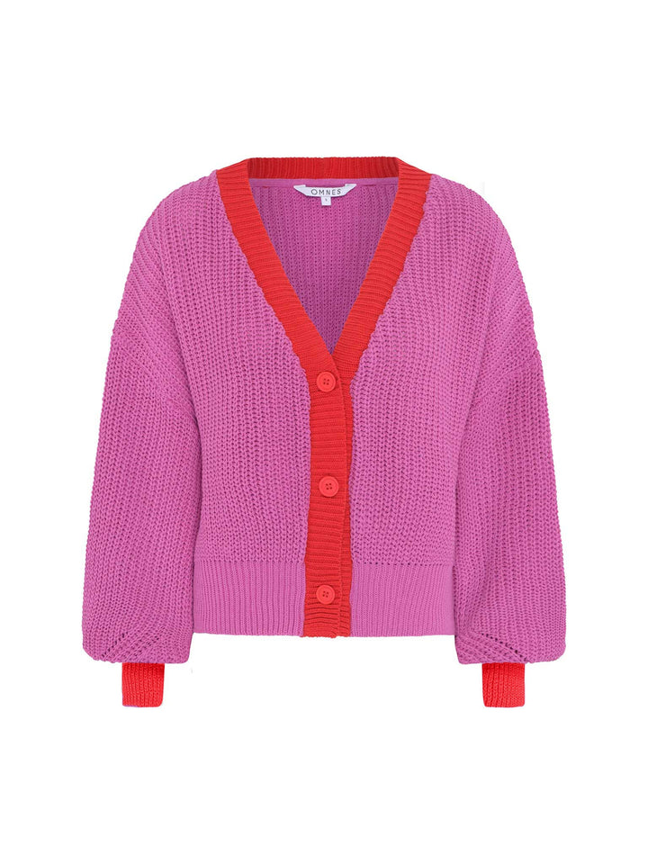 Women's V-Neck Button Cardigan with Contrast Trim