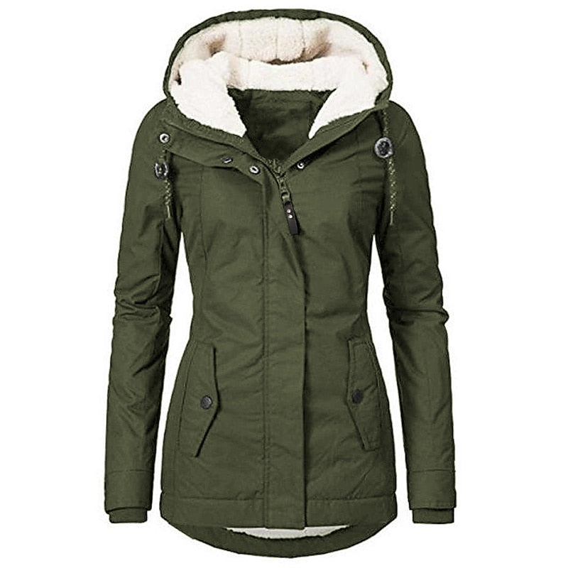 Women's Fleece-Lined Hooded Parka with an Adjustable Waist