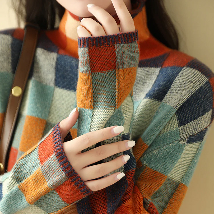 Women's Plaid and Color-Block Knit Sweater