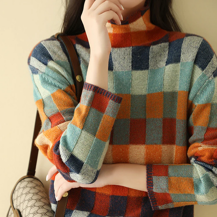 Women's Plaid and Color-Block Knit Sweater