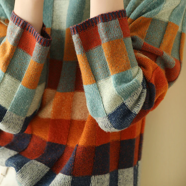 Women's Plaid and Color-Block Knit Sweater