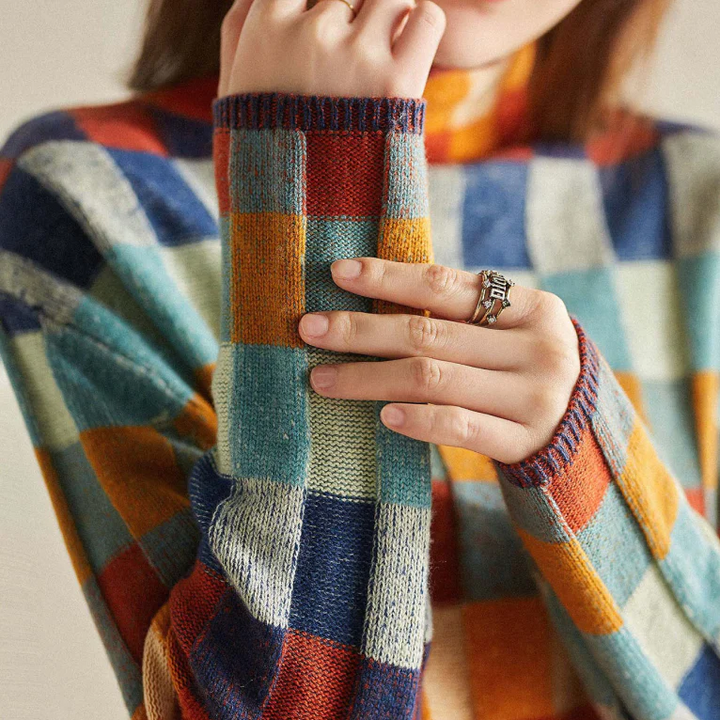 Women's Plaid and Color-Block Knit Sweater