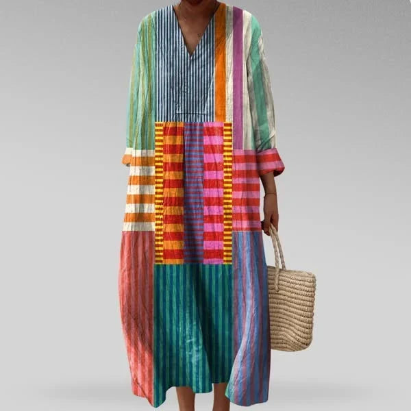 Women's Long Bohemian Chevron-Pattern Dress