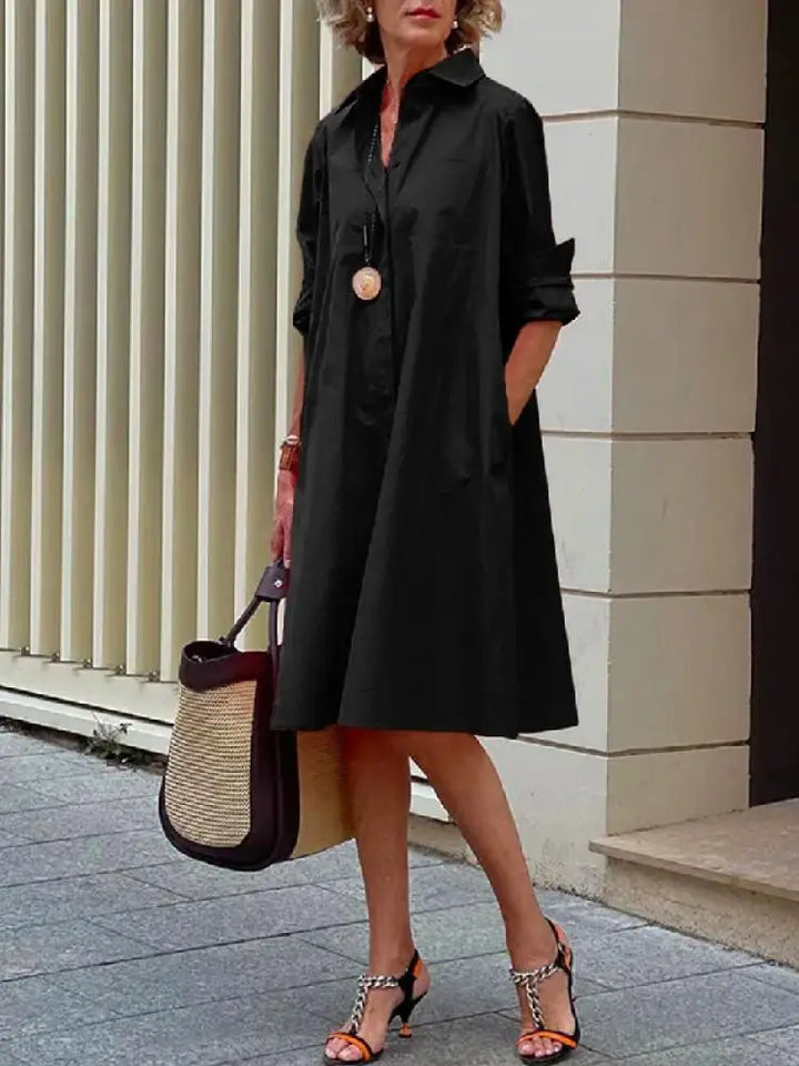Robe Chemise Midi Femme Coupe Ample Manches Longues