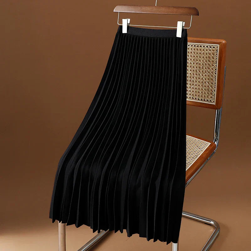Jupe Midi Plissée Femme Taille Haute