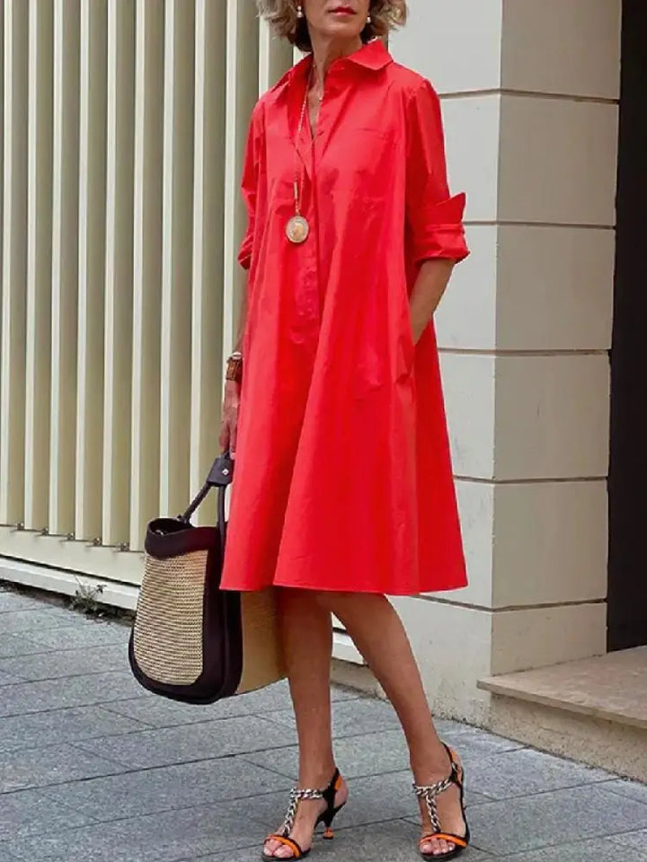 Robe Chemise Midi Femme Coupe Ample Manches Longues