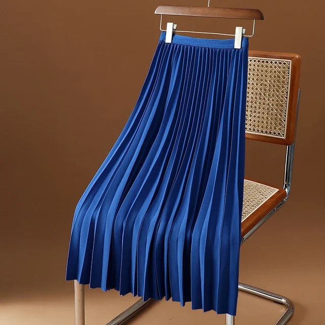 Jupe Midi Plissée Femme Taille Haute