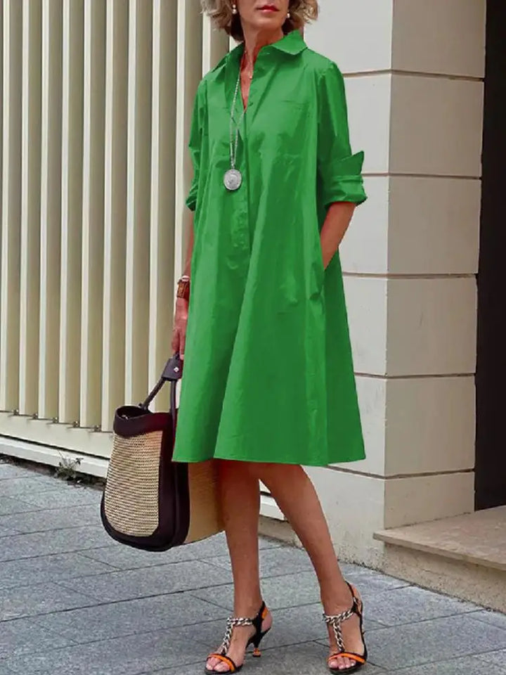 Robe Chemise Midi Femme Coupe Ample Manches Longues