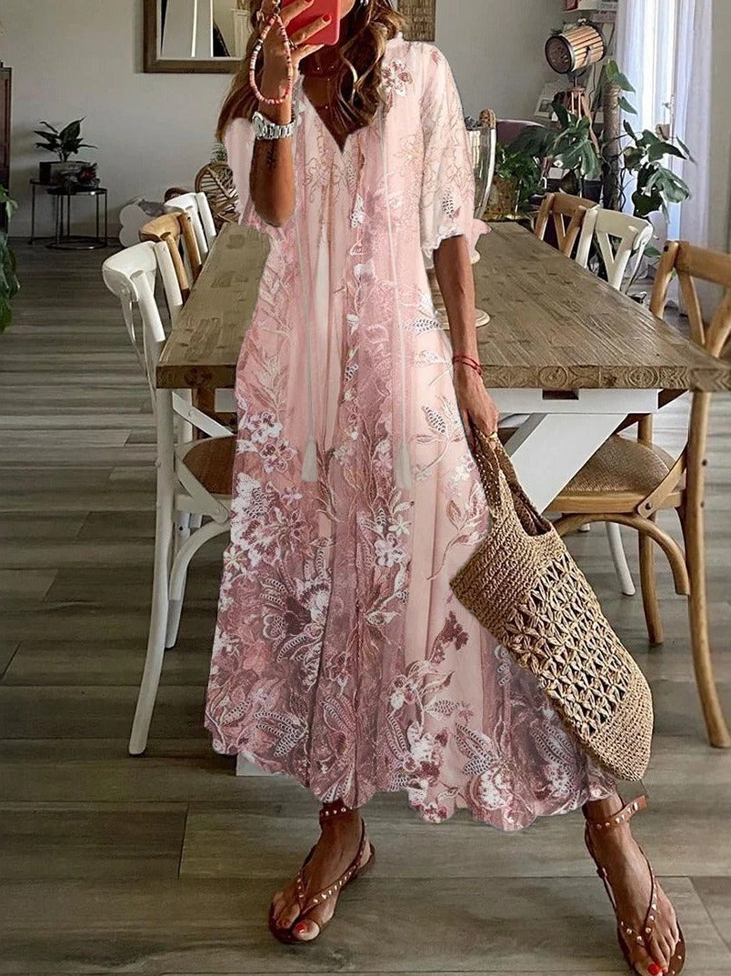 Women's Long Floral Lace Bohemian Dress