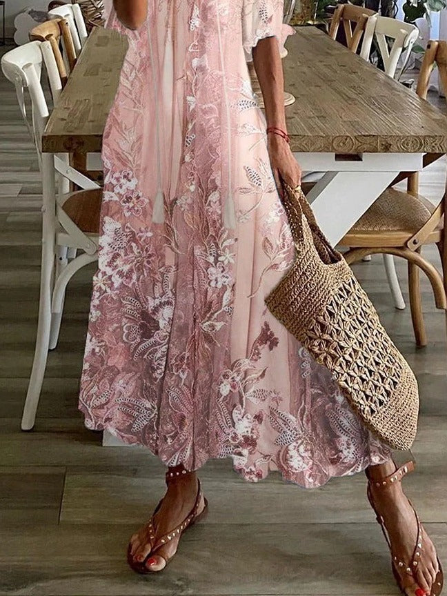 Women's Long Floral Lace Bohemian Dress