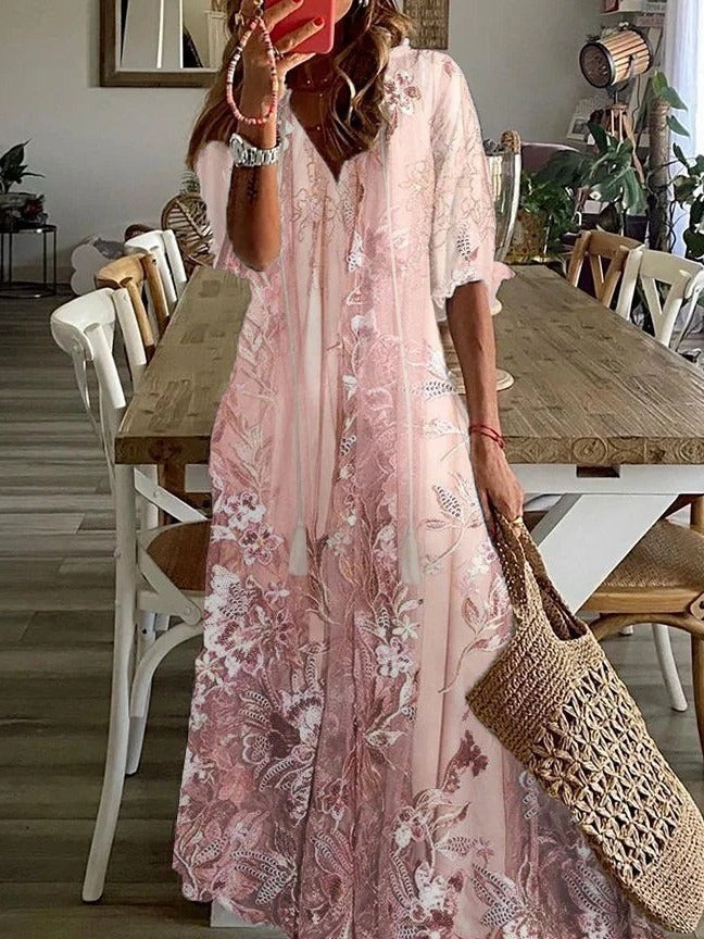 Women's Long Floral Lace Bohemian Dress