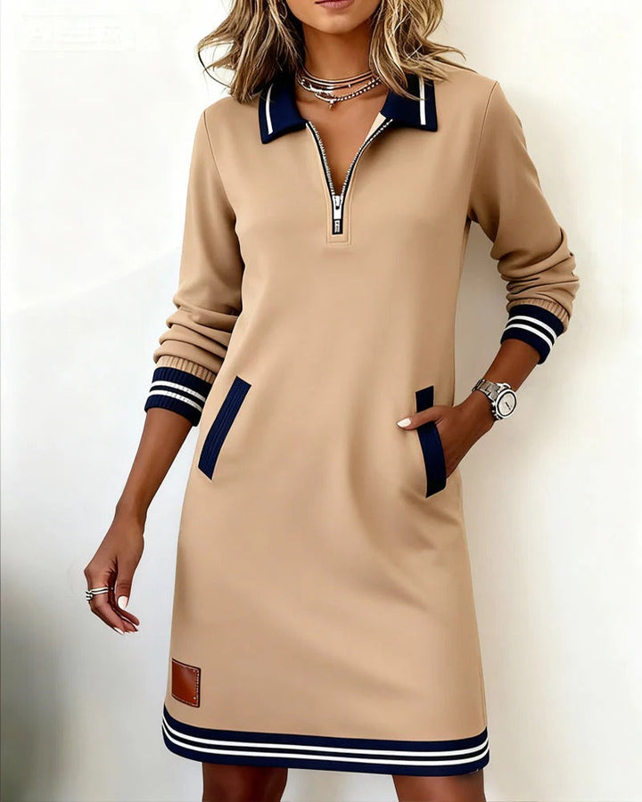 Mini-Robe Polo à Manches Longues et Col Zippé Pour Femme