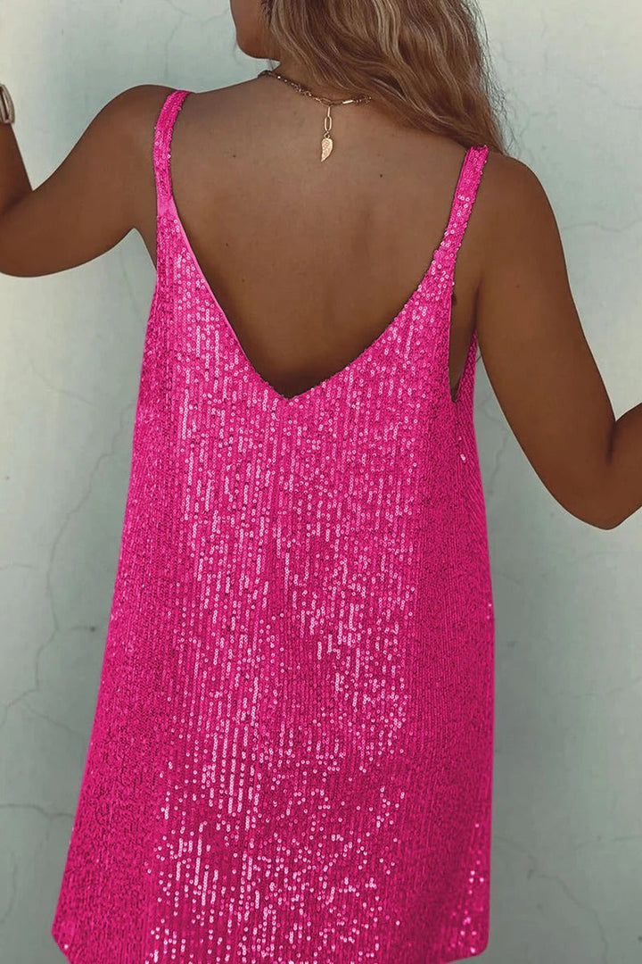 Robe Mini Sequins Femme Dos en V Soirée