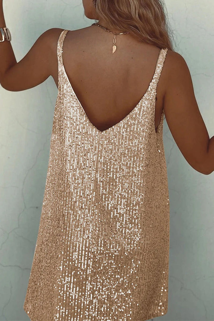 Robe Mini Sequins Femme Dos en V Soirée