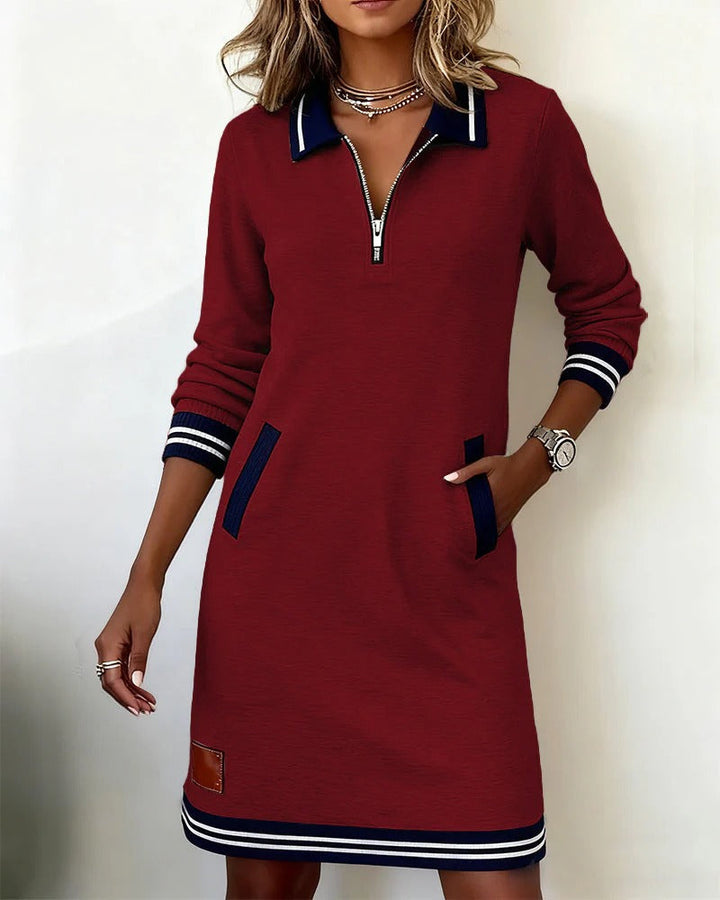 Mini-Robe Polo à Manches Longues et Col Zippé Pour Femme