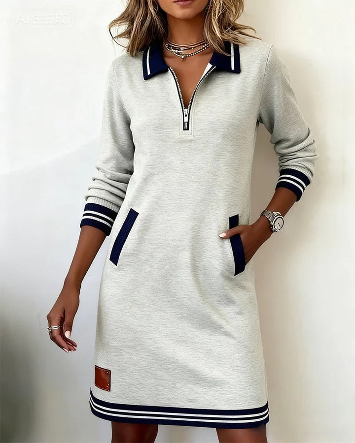 Mini-Robe Polo à Manches Longues et Col Zippé Pour Femme