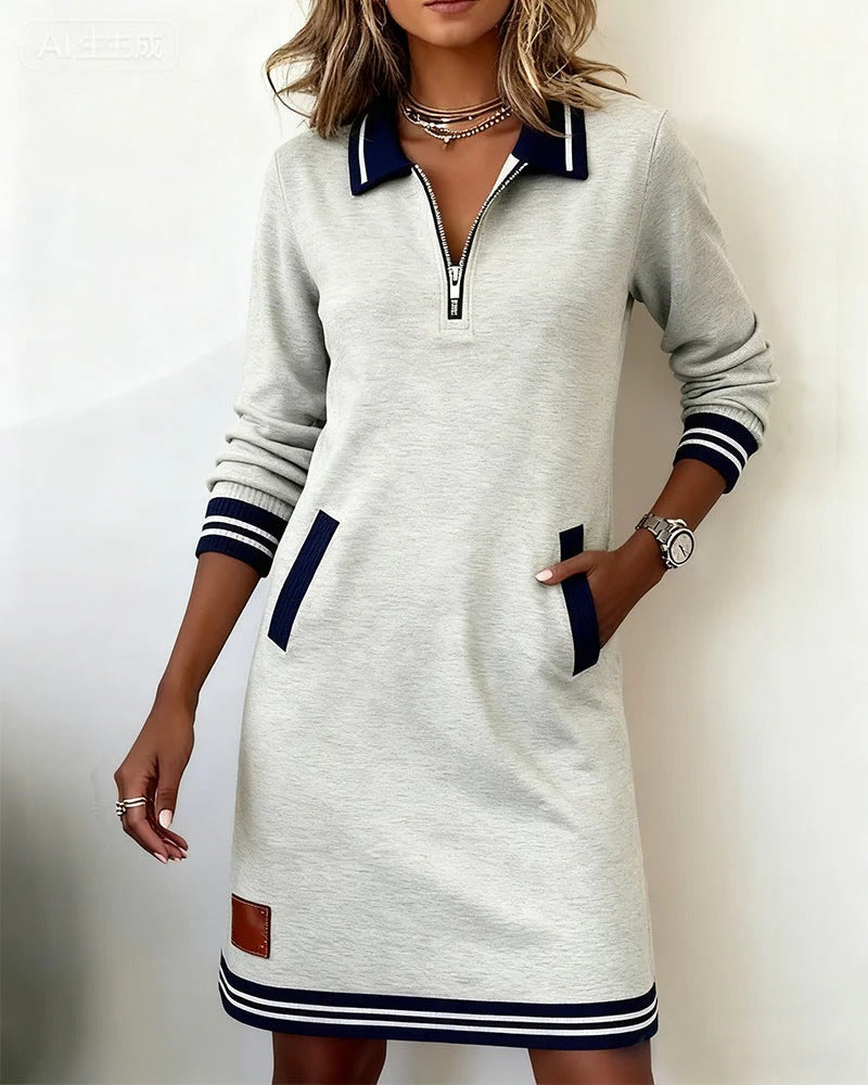 Robe Polo À Manches Longues Pour Femme Avec Col À Demi-Fermeture Èclair