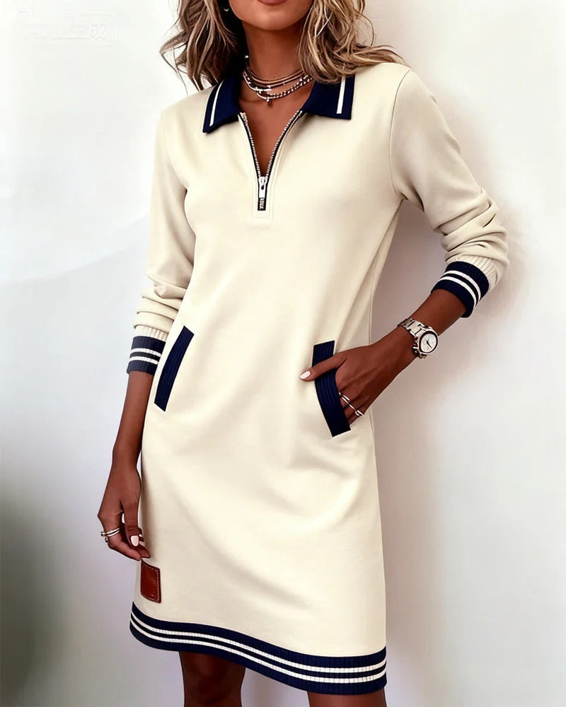 Mini-Robe Polo à Manches Longues et Col Zippé Pour Femme