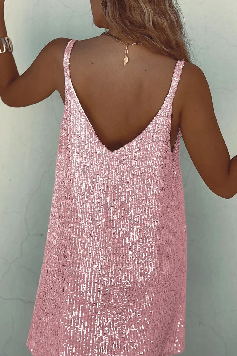 Robe Mini Sequins Femme Dos en V Soirée