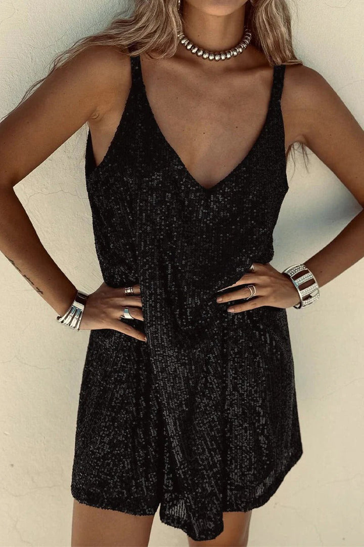 Robe Mini Sequins Femme Dos en V Soirée