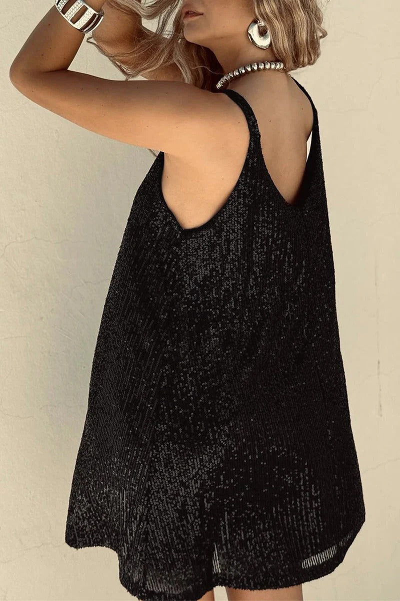 Robe Mini Sequins Femme Dos en V Soirée