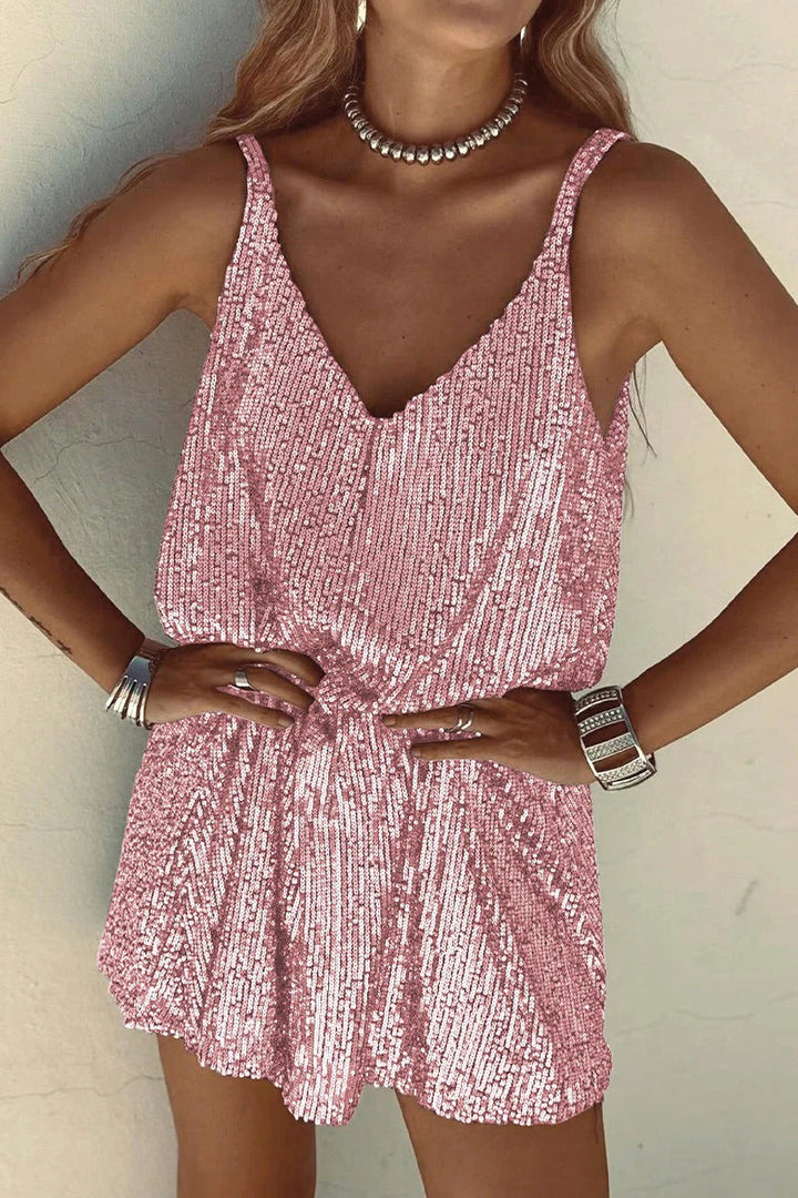 Robe Mini Sequins Femme Dos en V Soirée