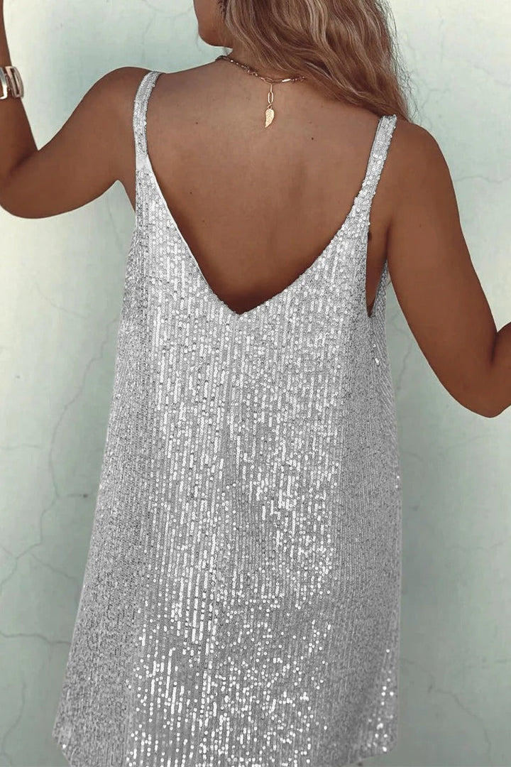 Robe Mini Sequins Femme Dos en V Soirée