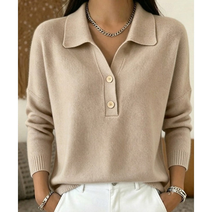 Elegant Women's Button-Up Shirt-Collar Sweater