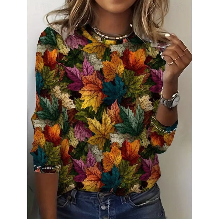 Top de manga larga con estampado botánico para mujer