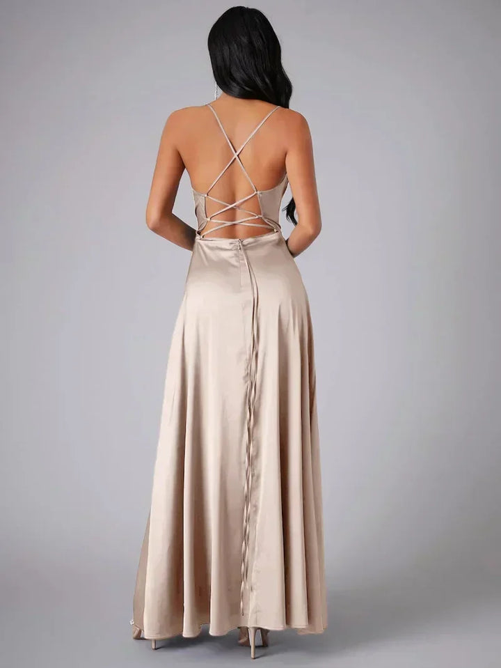 Robe Longue Satin Femme Fente Dos Nu Soirée