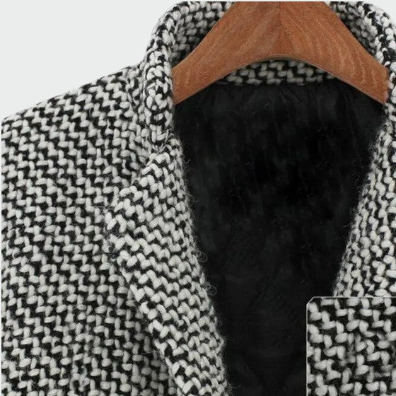 Manteau Long Élégant Pour Femme à Motif Pied-De-Poule