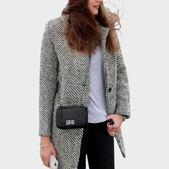 Manteau Long Élégant Pour Femme à Motif Pied-De-Poule