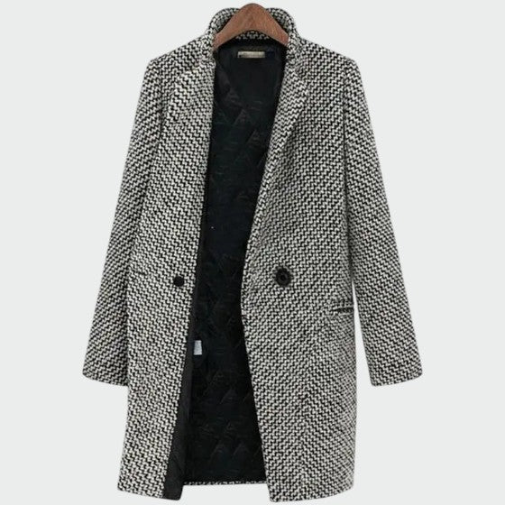 Manteau Long Élégant Pour Femme à Motif Pied-De-Poule