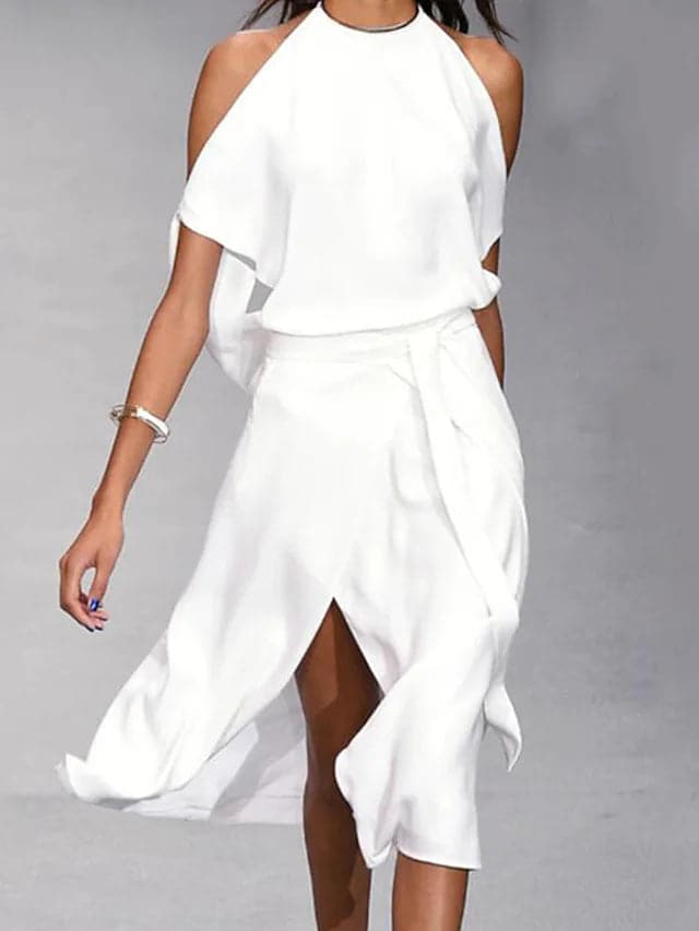 Robe Midi Femme Col Halter Fendue Soirée