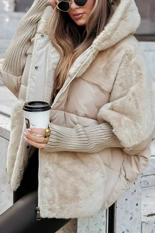 Women's Quilted Hooded Jacket with Fur